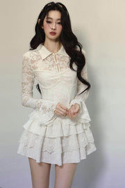 White Lace Fitted Short Dress - My Store