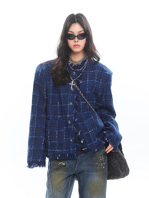 Blue Tweed Luxurious Style Jacket