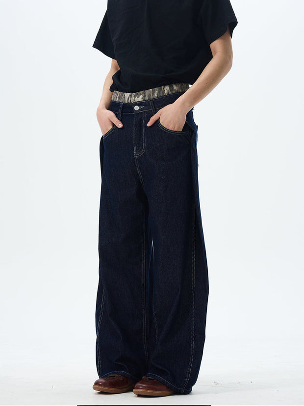 Camo Lined Wide Leg Jeans
