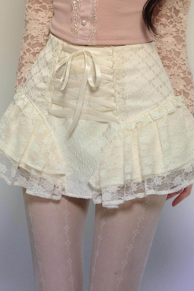 Ballet Aesthetics Irregular Lace Skirt - My Store