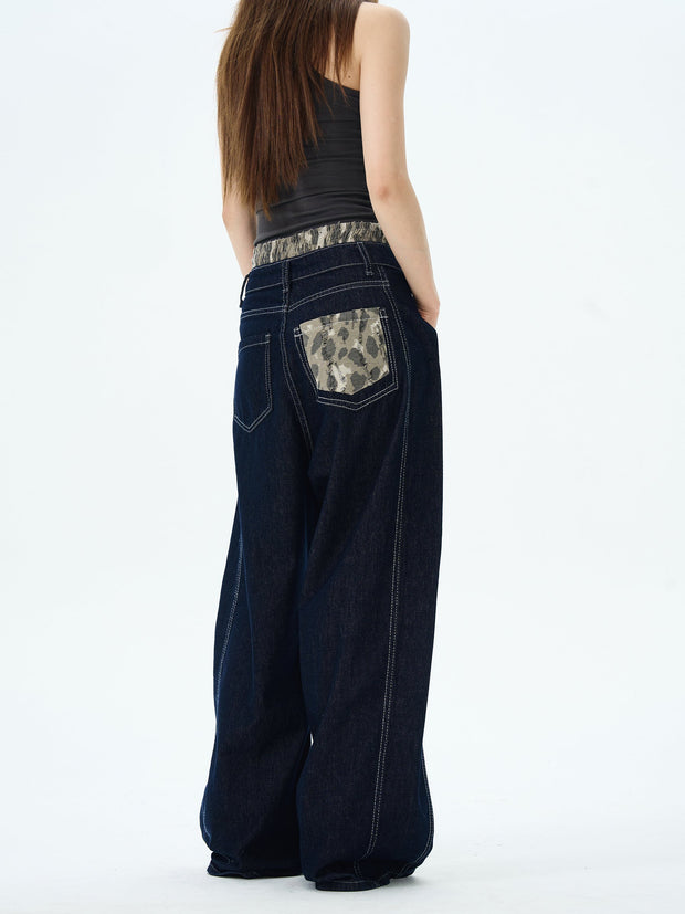 Camo Lined Wide Leg Jeans