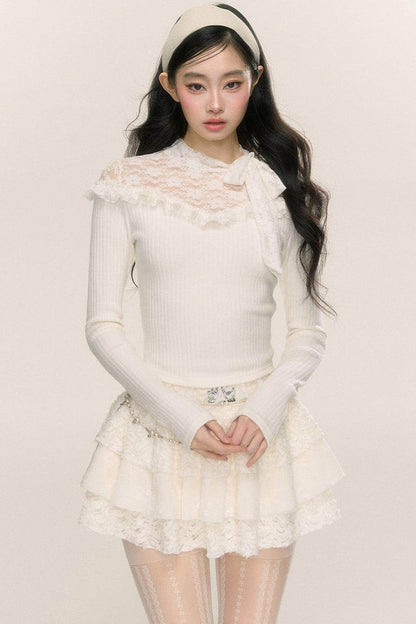 Lace Cut-Out Knit Base Top - My Store