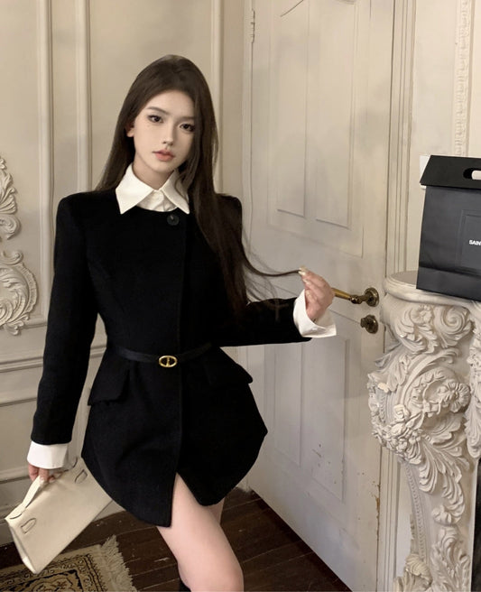 White Collar Belted Jacket