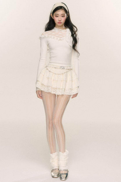 Lace Cut-Out Knit Base Top - My Store
