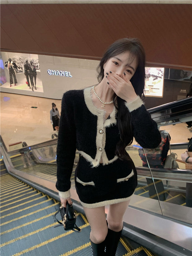 Soft Cashmere Knitted Top & Skirt Set