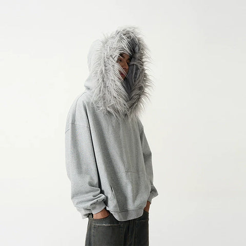 Fake Fur Collar Oversize Hoodie