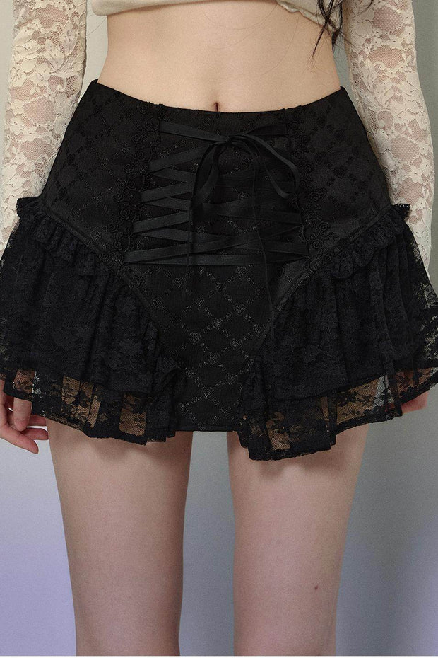 Ballet Aesthetics Irregular Lace Skirt - My Store