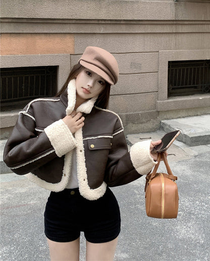 Contrast Cropped Leather Jacket