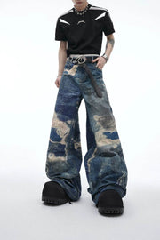 Vintage Distressed Print Jeans - My Store