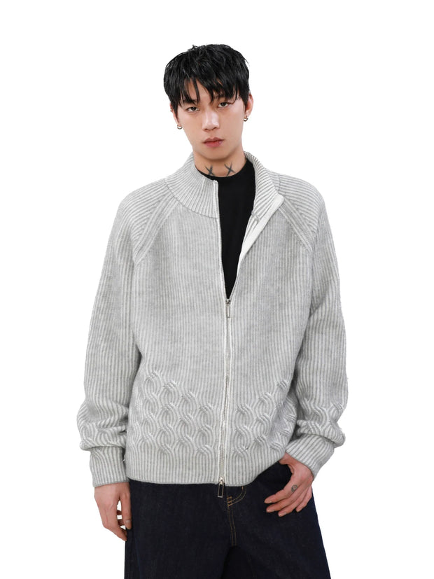 Stand Neck Zipper Knit Cardigan