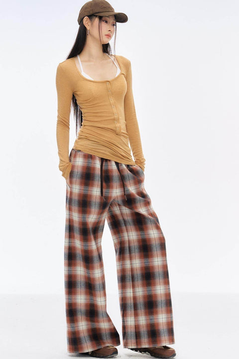 Plaid Wide Leg Pants - My Store