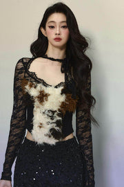 Lace Cut-Out Plush Knit Top - My Store