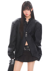 Leather Metal Button Classic Jacket