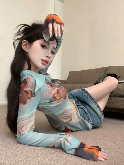 Blue Mesh Top