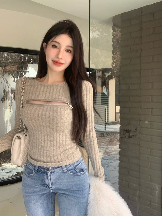 Zipper Long Sleeve Top
