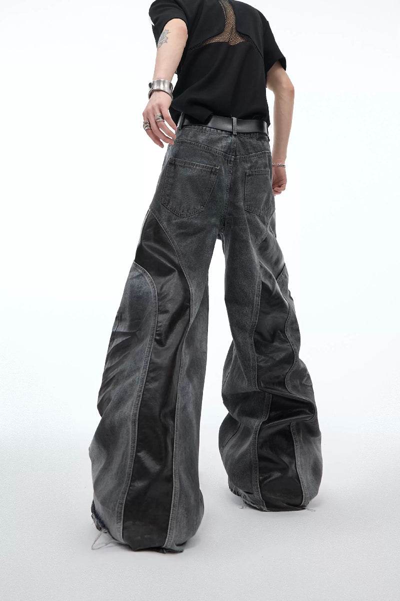 Vintage Distressed PU Patch Jeans - My Store