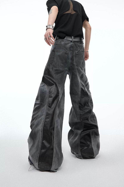 Vintage Distressed PU Patch Jeans - My Store