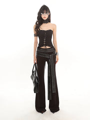 Strap Belt Set Flared Black Pants