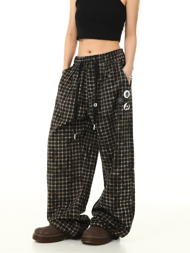 Trendy Elastic Waist Plaid Long Pants