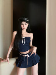 Blue Ribbon Top & Skirt Set