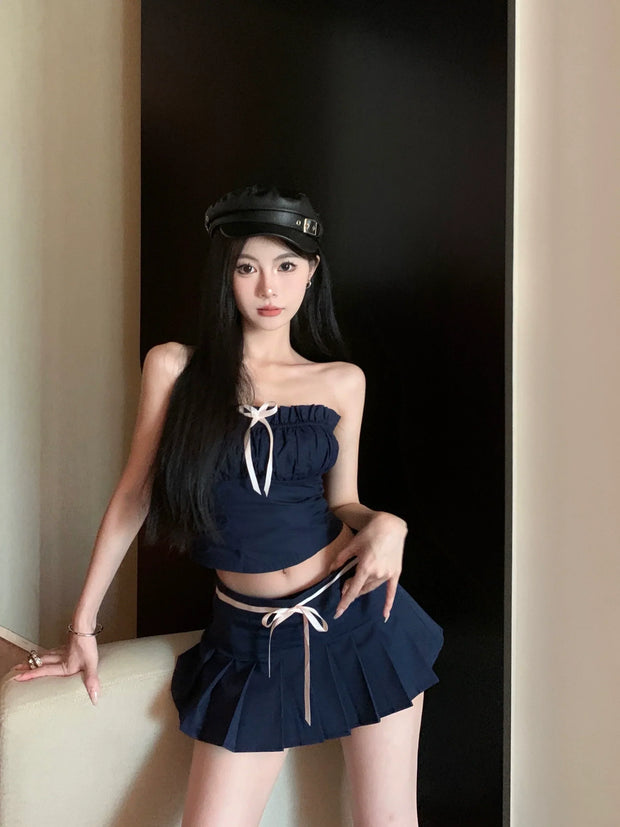 Blue Ribbon Top & Skirt Set