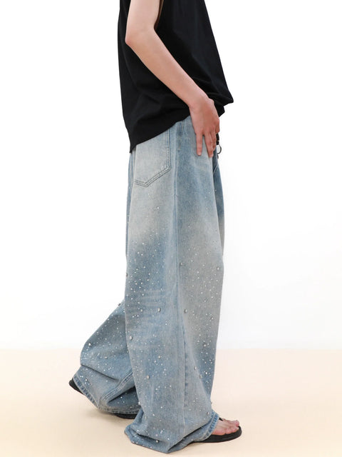 Rhinestone Wide Leg Denim Jeans