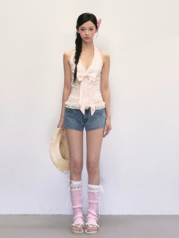 Lace Bow Pink Top