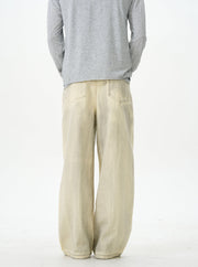 Embroidered Cream Wide Leg Pants
