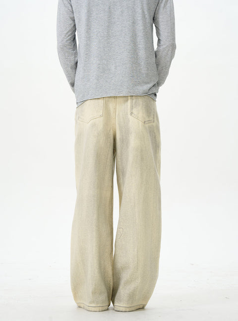 Embroidered Cream Wide Leg Pants