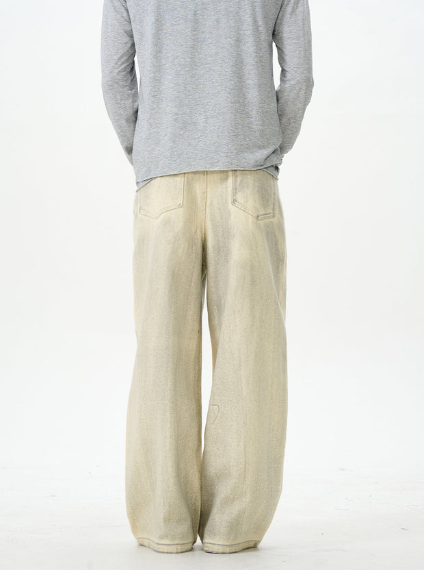 Embroidered Cream Wide Leg Pants