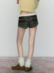 Plaid Double Belt Low Rise Shorts