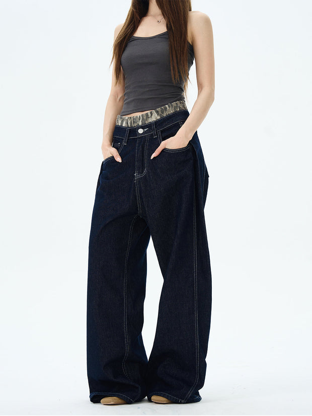 Camo Lined Wide Leg Jeans