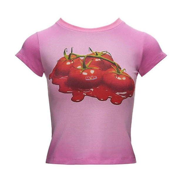 Crew Neck Tomato Slim T-Shirt - My Store