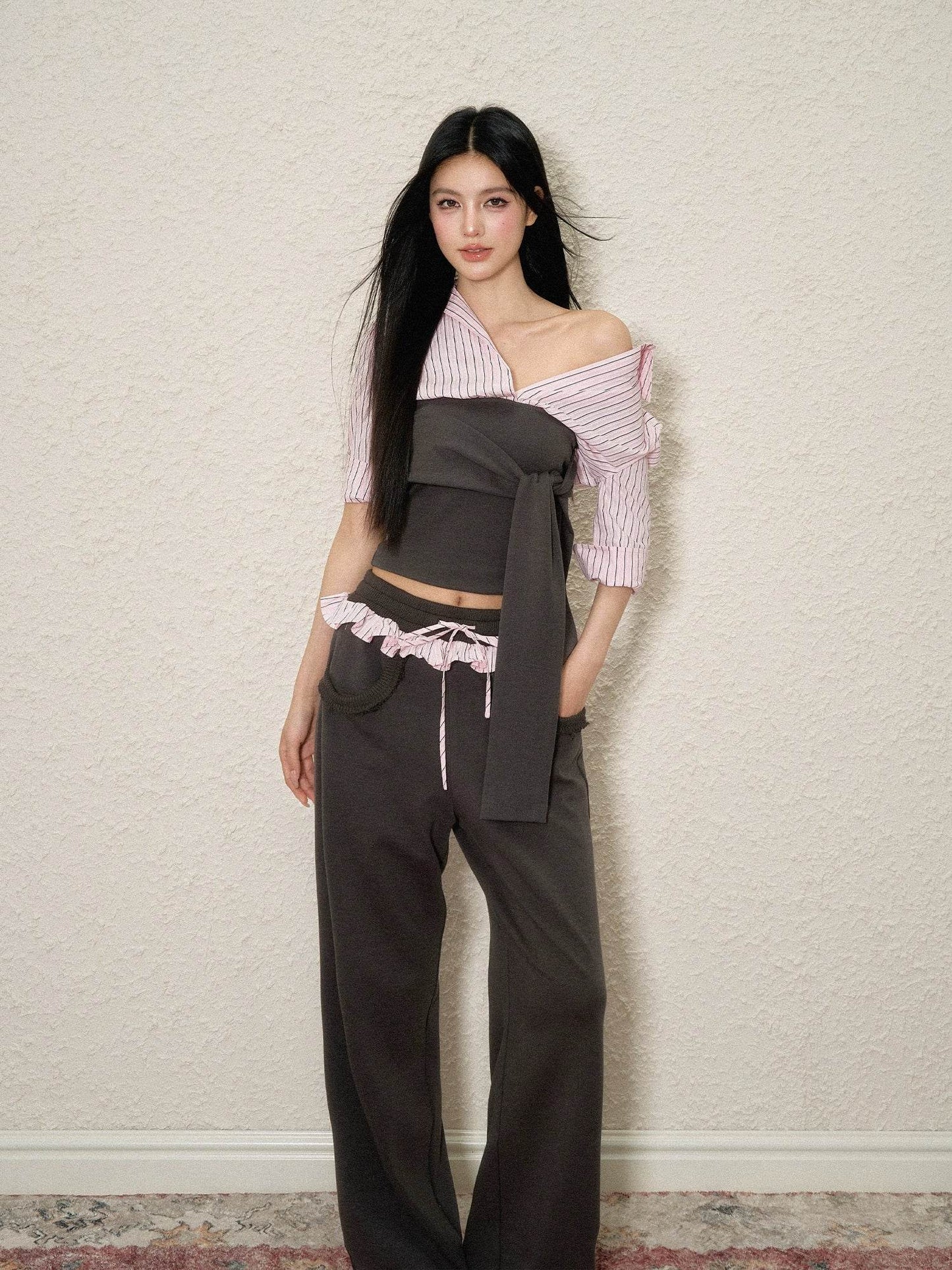Gray Color Block Tie Top - My Store