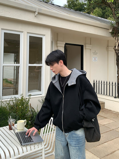 Contrast Hood Casual Jacket