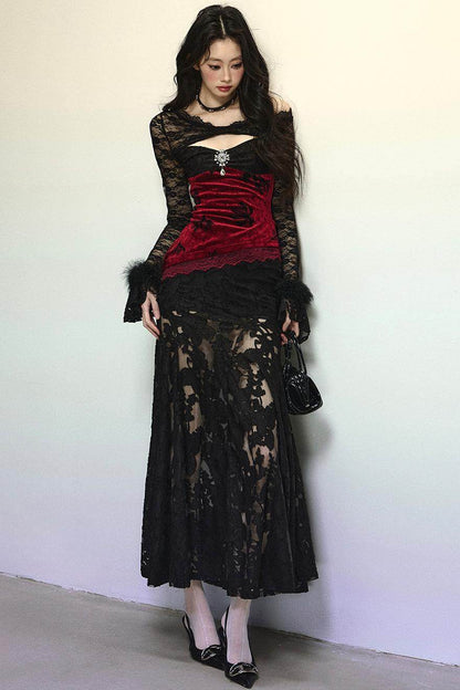 Off-Shoulder Lace Mermaid Dress - My Store