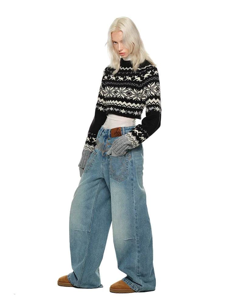 Vintage Jacquard Knit Crewneck Sweater - My Store