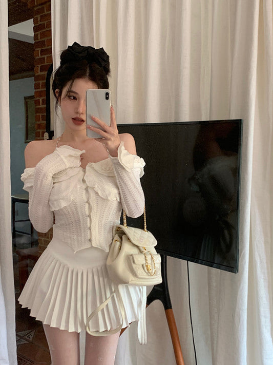 Halter Ruffle Long Sleeve Top