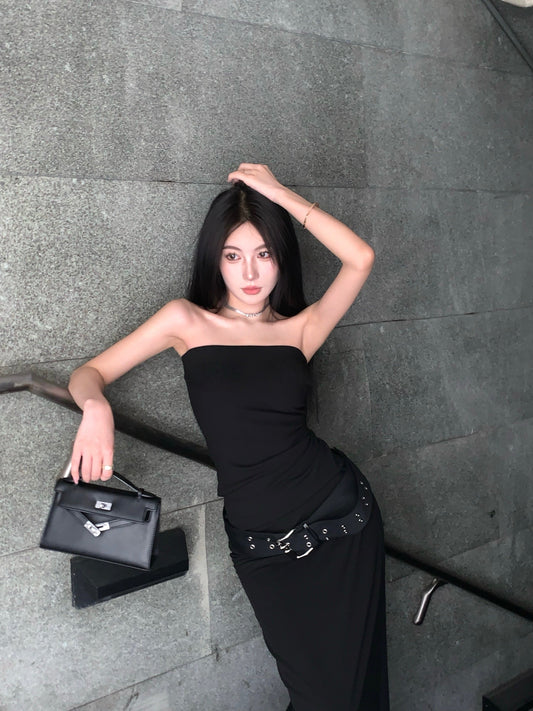 Belted Strapless Dress