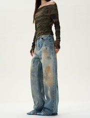 High Waist Wide Leg Paint Smudge Jeans