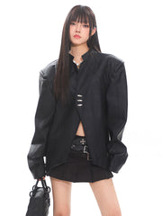 Leather Metal Button Classic Jacket