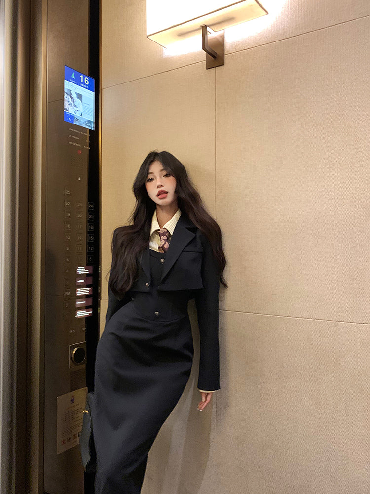 Blazer Jacket & Long Dress Set