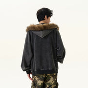 Fake Fur Neck Zipper Hoodie