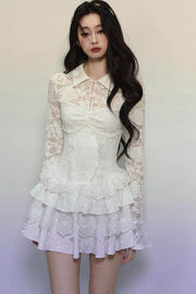 White Lace Fitted Short Dress - My Store