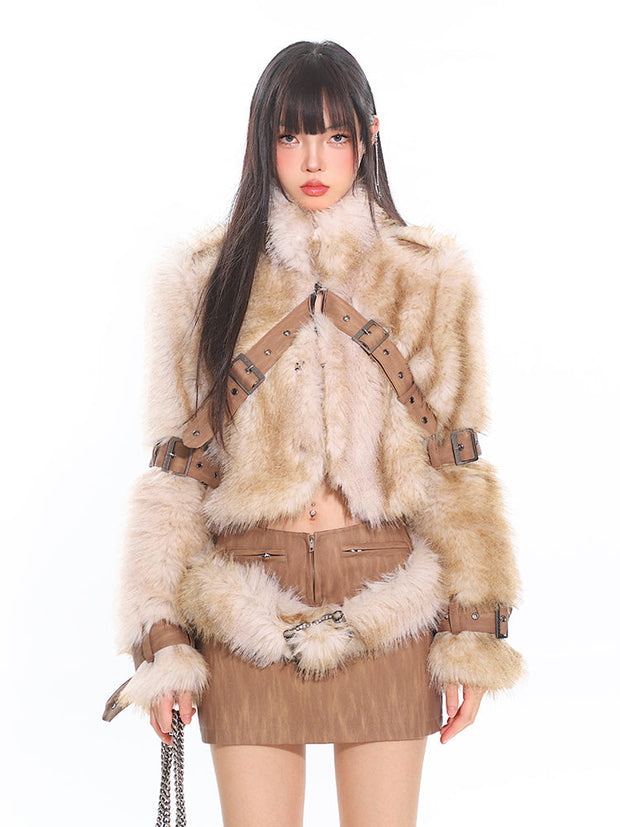 Fur Short Skirt/Fur Belt Buckle