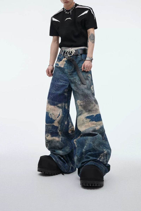 Vintage Distressed Print Jeans - My Store