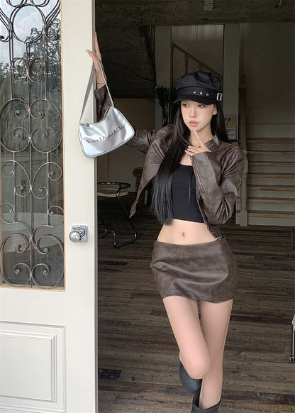 Leather Jacket & Skirt