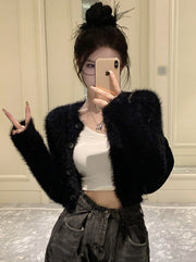 Cropped Fur Cardigan