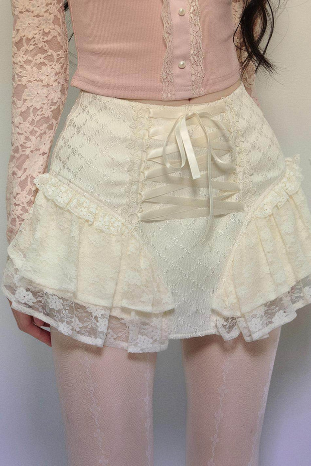 Ballet Aesthetics Irregular Lace Skirt - My Store