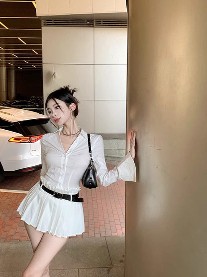 Belted White Skirt